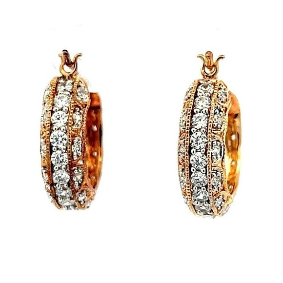 Rose Gold Over Sterling Silver & Cubic Zirconia Pierced ¾" Hoop Earrings! 33 - Picture 3 of 7
